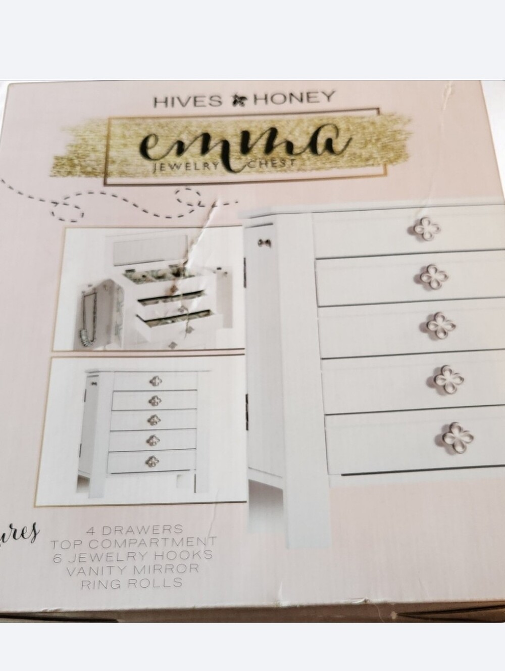 Hive & Honey Emma Jewelry Chest in White ■ NIB》 FIRM》 READ BELOW